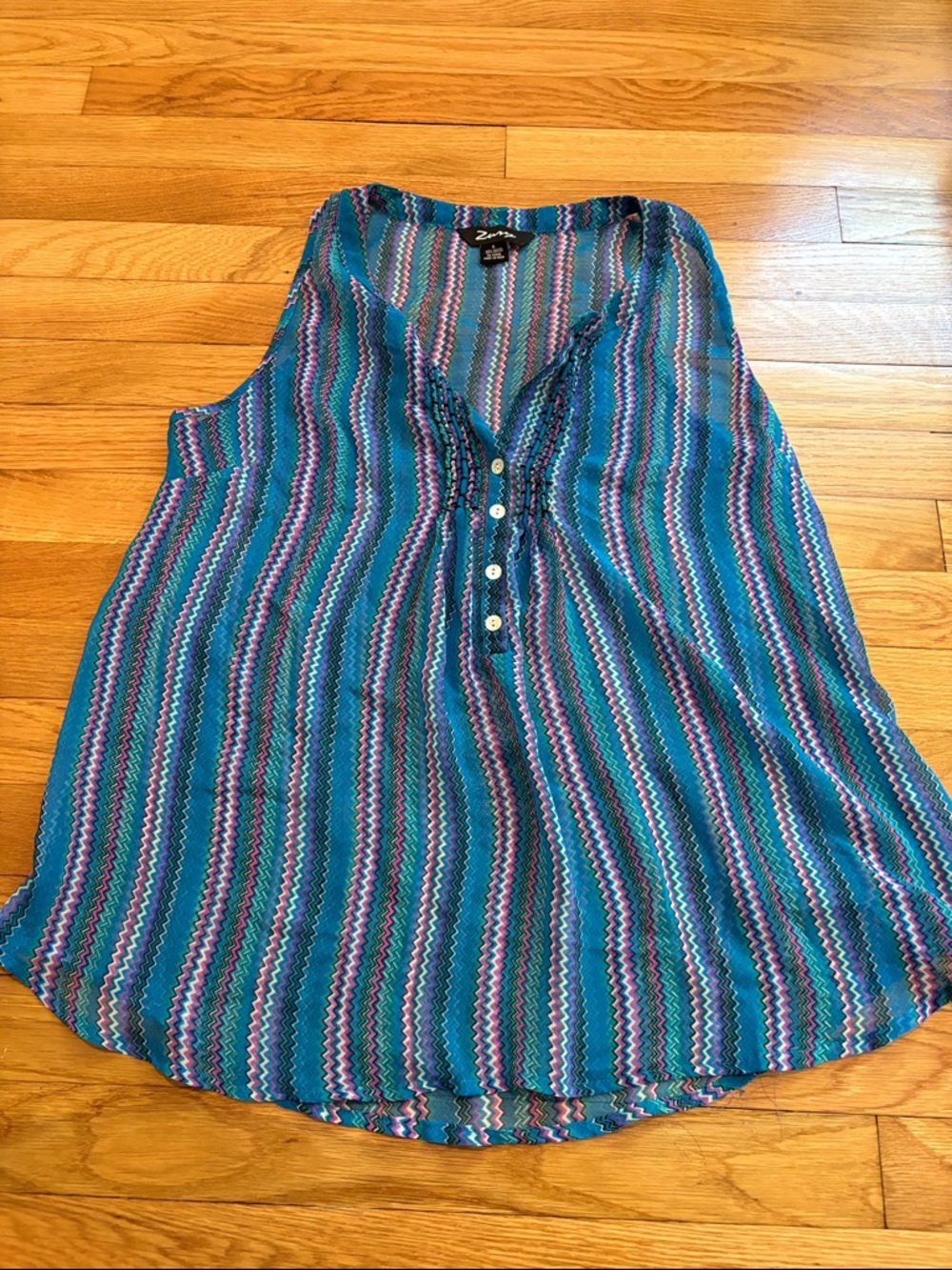 Zurry Teal Multicolor Striped Henley Tank